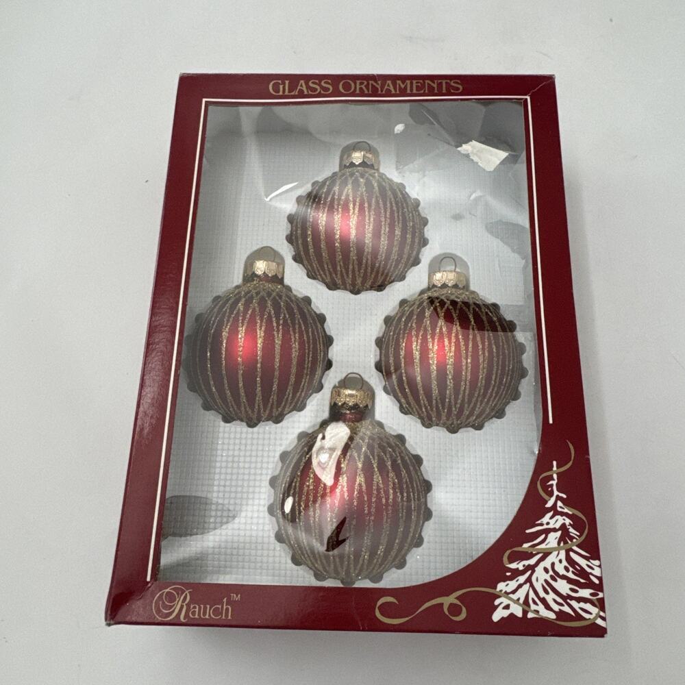 Rauch Glass Christmas Ornaments Set of 4 Made in the USA Gold Glitter